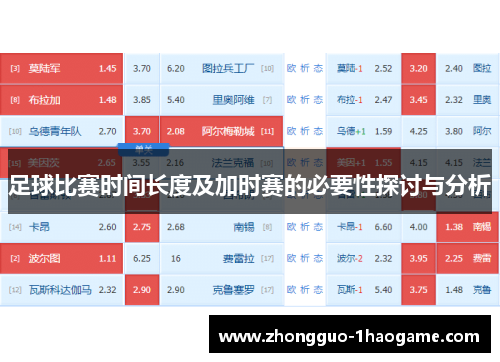 足球比赛时间长度及加时赛的必要性探讨与分析 足球比赛时间长度及加时赛的必要性探讨与分析