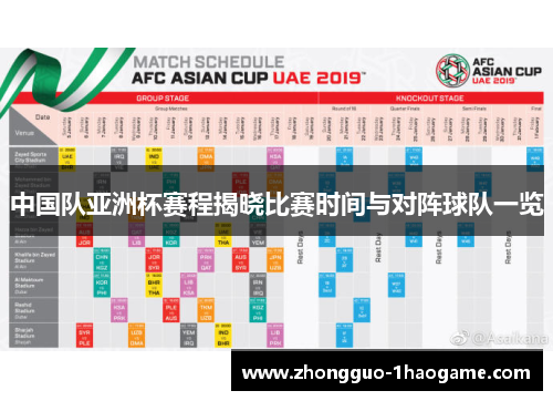 中国队亚洲杯赛程揭晓比赛时间与对阵球队一览 中国队亚洲杯赛程揭晓比赛时间与对阵球队一览
